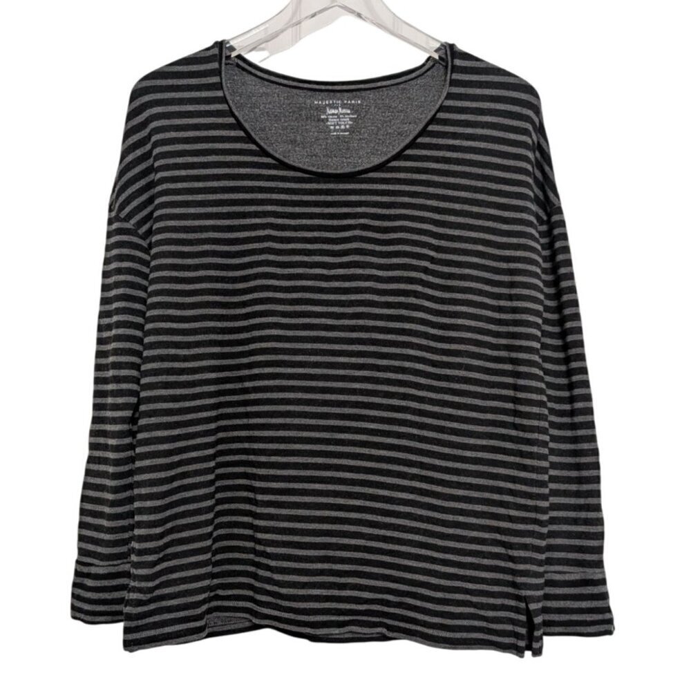 Majestic Paris Neiman Marcus Soft Touch Womens Size 1/ XS Stripe Black Oversized